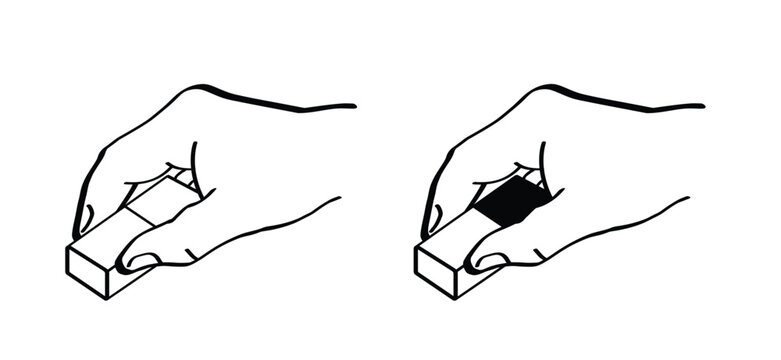 Hand holding a rubbergum, to grant something. Line draw brushes. An eraser is an object used to erase pencil lines. Pencil eraser concept. Gum eraser or eraser gum.
