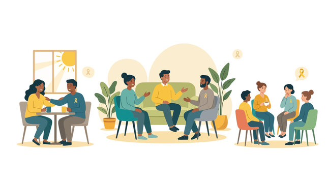 Diverse group of people sitting in a supportive therapy session together