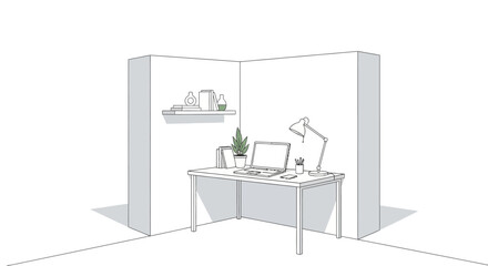 Fototapeta premium A clean and modern home office workspace with a laptop and desk accessories.