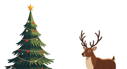 Christmas tree with reindeer and star on white background © Putiagna