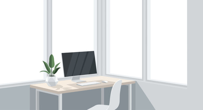 Minimalist modern home office workspace vector illustration.