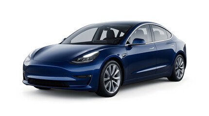 Obraz premium Blue Tesla Model 3 Electric Car.