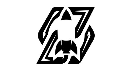 Rocket Ship Emblem, Space Exploration Logo, Futuristic Technology Icon, Bold Black and White Vector © mehrima