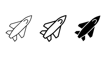 Rocket Ship Icons, Spacecraft Vector Graphics, Futuristic Shuttle Symbols, Set of 3 © mehrima