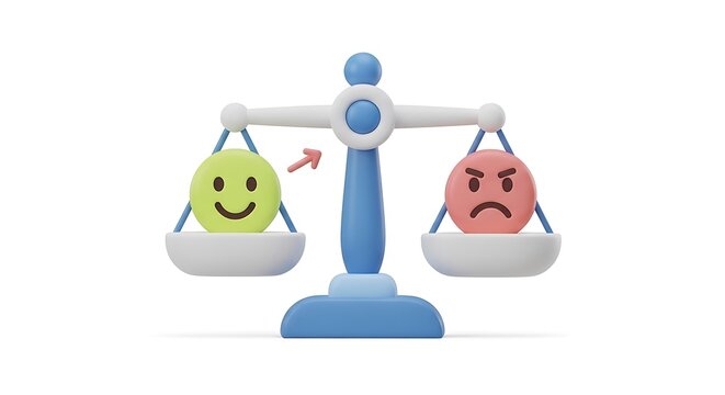 Happy and sad faces on a balance scale icon