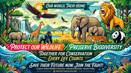 Diverse Wildlife Conservation Poster: Protect Our World, Their Home © Wahyu