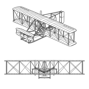 Technical Line Drawing of the Historic Wright Brothers Flyer Aircraft.