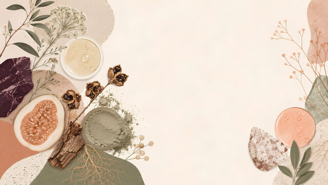 Asymmetric skincare ingredient board with tactile textures