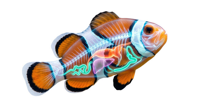 Detailed anatomy of a clownfish in high fidelity underwater environment digital illustration