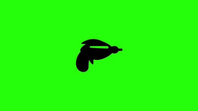 High quality 4K video showing a futuristic cosmic sci-fi laser blaster gun weapon silhouette bouncing. Creative technical asset for space game vlog.