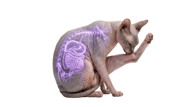 Feline anatomy exploration indoor environment digital art high fidelity cat with visible organs