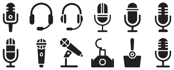 Microphone and headphone icons on transparent background vector. © MST