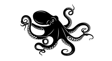 Stylized black octopus illustration on white background. © verikans