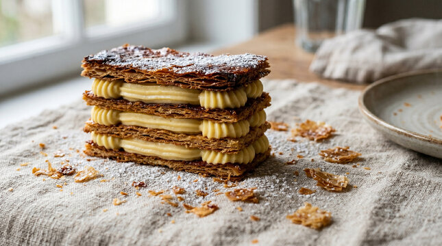 French Mille Feuille Pastry Layered with Rich Custard Cream