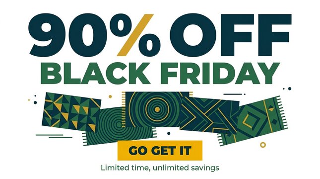 Vibrant Black Friday Sale Banner with Geometric Patterns.