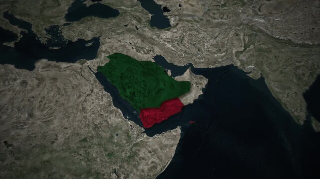Arabian Peninsula Map Zoom Animation Highlighting GCC Countries Satellite View