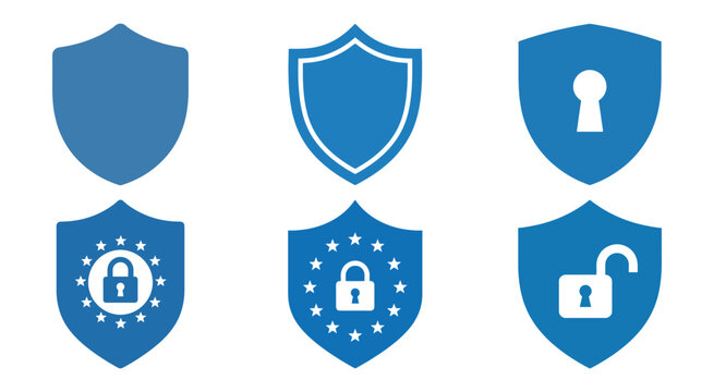 Security Shield Icons With Keyhole And Eu Flag Flat Vector Illustration