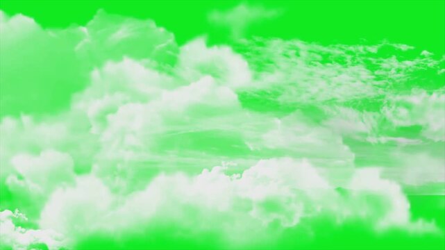 Realistic White Cloud Formation on Green Screen Background, 4K Chroma Key Sky Overlay Animation, Floating Atmospheric Clouds for Video Editing and VFX