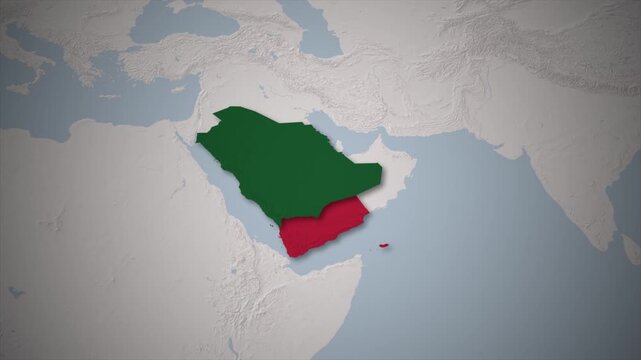 Arabian Peninsula Countries Map Animation with Country Labels on World Map
