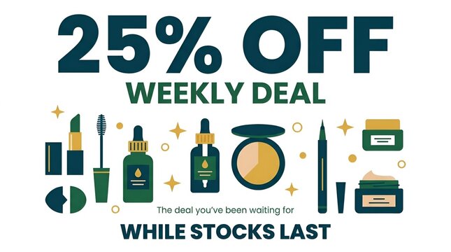 Weekly beauty products sale advertisement illustration graphic.