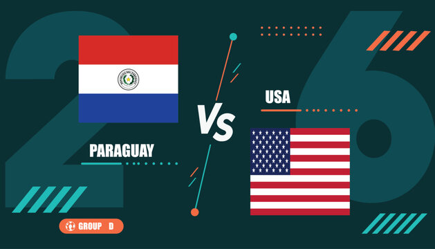 Paraguay versus usa flags on dark green background with group d text