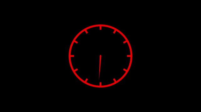 clock icon animation on black background. analog clock timer circle animated. 12 Hours Clock. Clock icon vector animation with clock face,4k video.