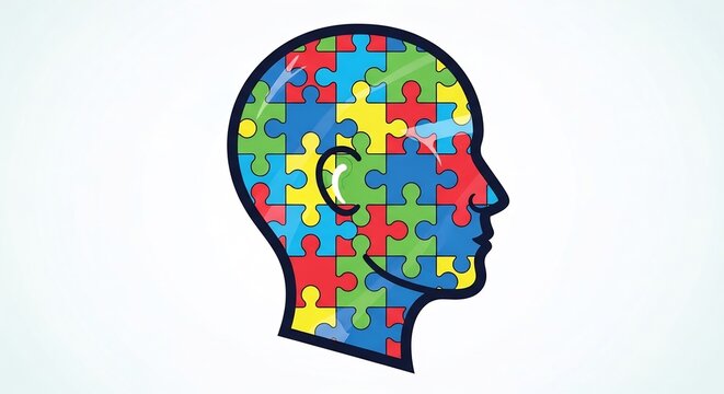 Autism Awareness: A Colorful Puzzle Head Illustration for Understanding.