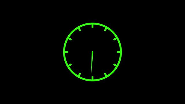 clock icon animation on black background. analog clock timer circle animated. 12 Hours Clock. Clock icon vector animation with clock face,4k video.