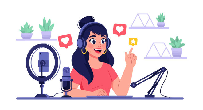 Young woman vlogger recording video for social media.