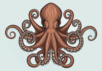 A detailed, colorful illustration of an octopus with curly tentacles and suction cups, rendered with a realistic yet artistic style. © shamim shamim
