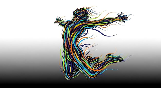 Colorful abstract illustration of tangled wires and cables.