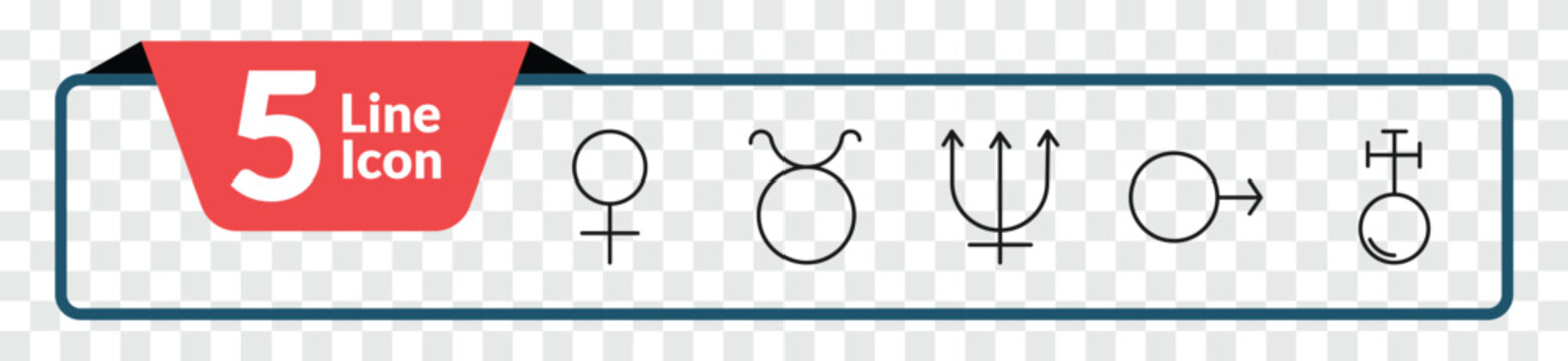outline zodiac icons set - venus, , mars, antimony. editable vector for web and mobile ui