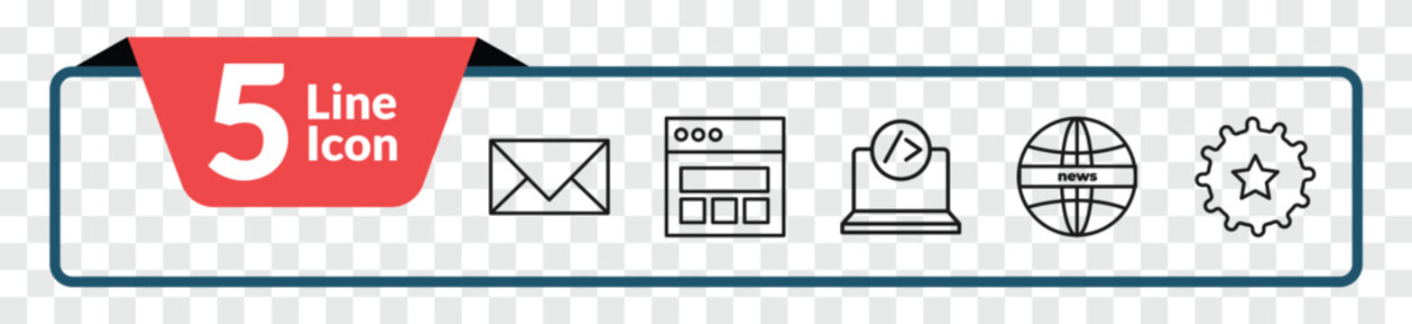 outline web icons set - close envelope, web page variant, news, favorite up. editable vector for web and mobile ui