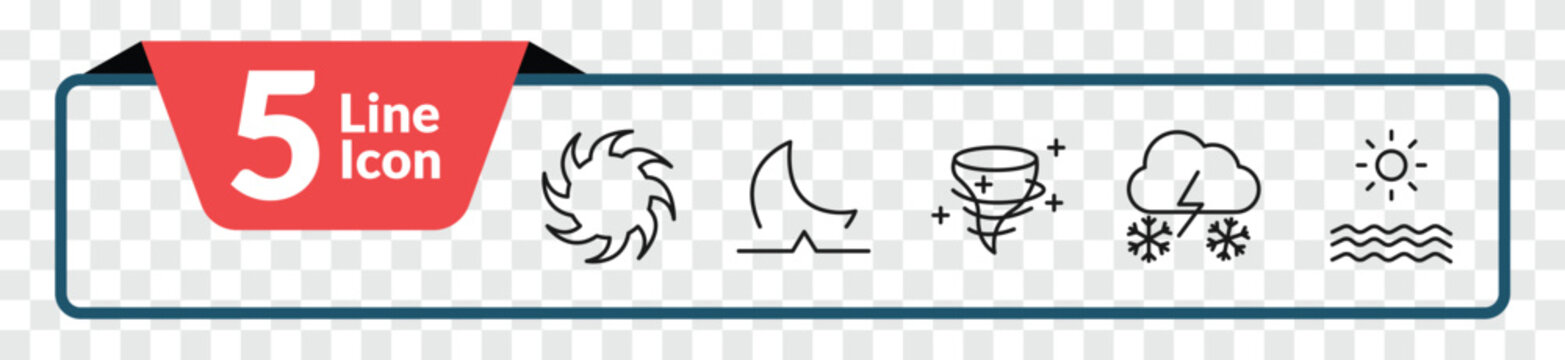 outline weather icons set - tropical storm, moonrise, snow storms, summer. editable vector for web and mobile ui