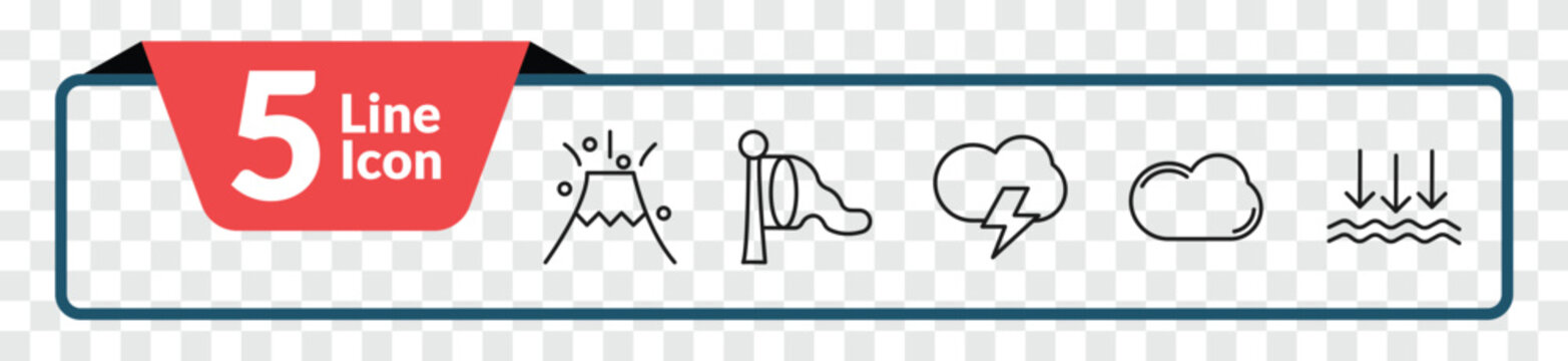 outline weather icons set - eruption, windsock, cumulus, atmospheric pressure. editable vector for web and mobile ui