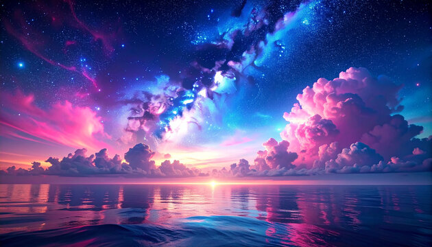 Cosmic Sky Over Reflective Ocean