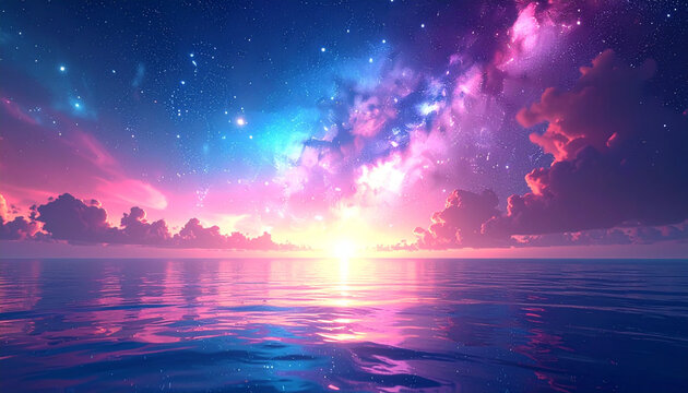 Cosmic Sunset Over Ocean
