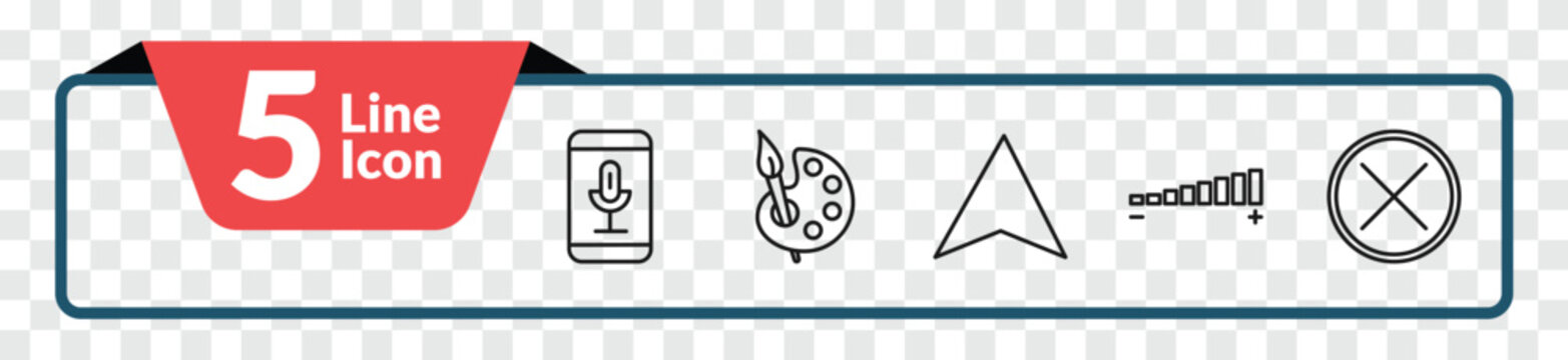 outline user interface icons set - voice recording, artist paint palette, volume, cancel. editable vector for web and mobile ui