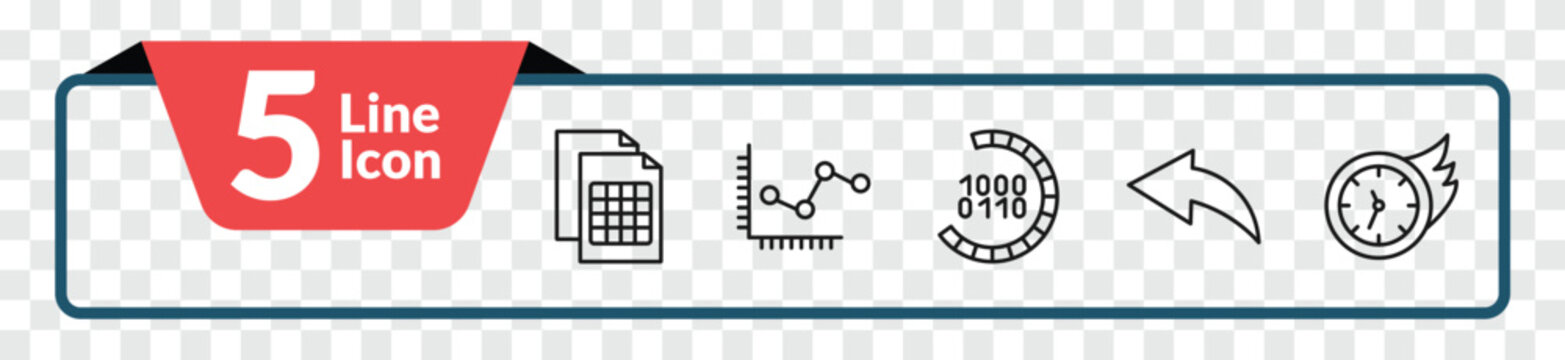 outline user interface icons set - document with tables, line dot chart, back drawn arrow, past. editable vector for web and mobile ui