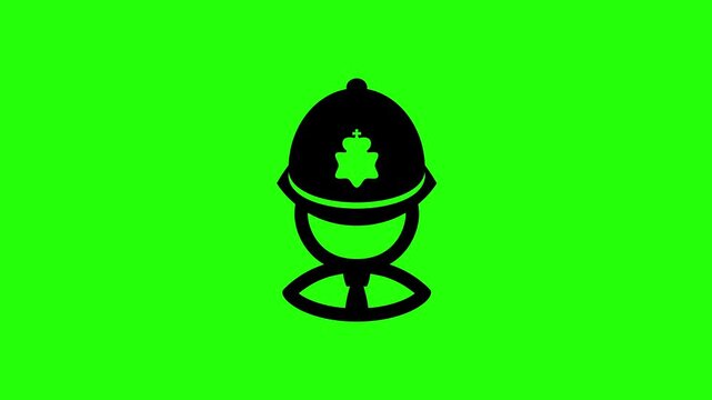 Beautiful 4K motion asset containing a classic British bobby police officer head profile silhouette bouncing. Clean law enforcement infographic graphic.