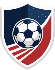 Naklejka premium Soccer Shield Logo — Red White Blue Stars and Stripes Football Badge