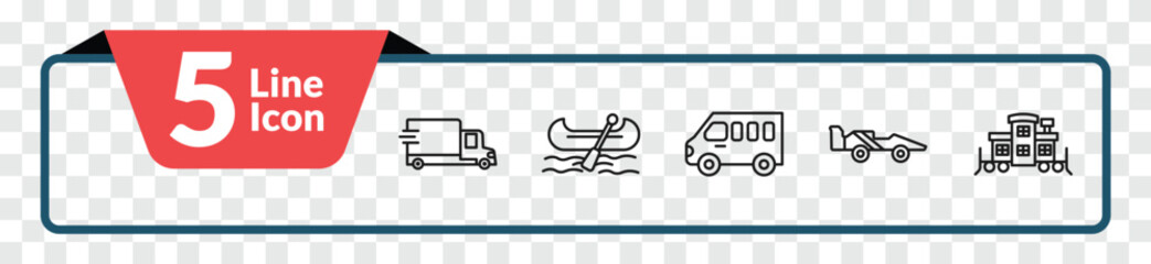 Obraz premium outline transportation icons set - free transport, gondola, formula 1, caboose. editable vector for web and mobile ui