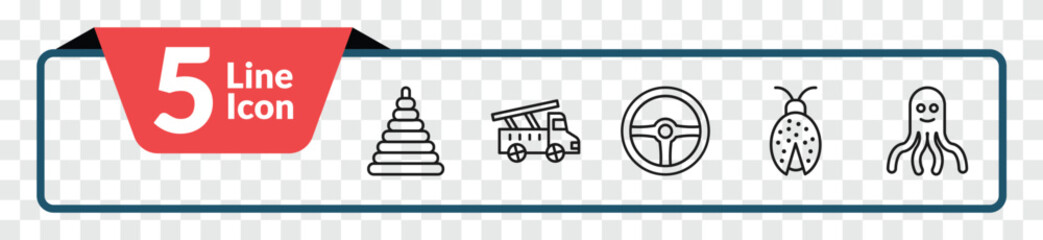 outline toys icons set - circle toy, fire truck toy, ladybug toy, octopus editable vector for web and mobile ui © IconArt