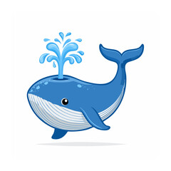 Naklejka premium Cute blue whale spraying water