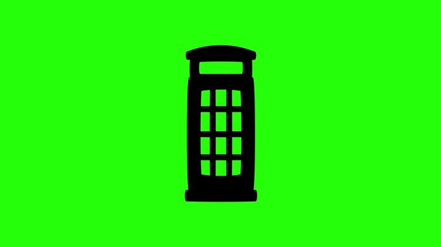 High definition 4K clip of a classic red British telephone box call kiosk silhouette bouncing cleanly. Tactical popup city street sight app icon.