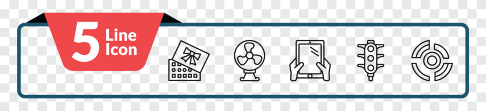 outline tools and utensils collection. icons set - chote box, table fan, semaphore lights, radial. editable vector for web and mobile ui