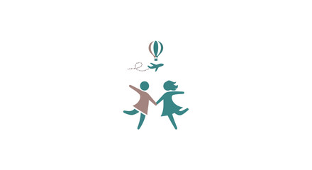 Fototapeta premium Children playing outdoors with hot air balloon.