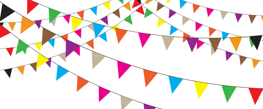 Vector triangle birthday flags for holidays decoration. Cute funny hanging carnival pennants illustration for card, invitation, banner design. Bright holiday, festival or fair garland on white