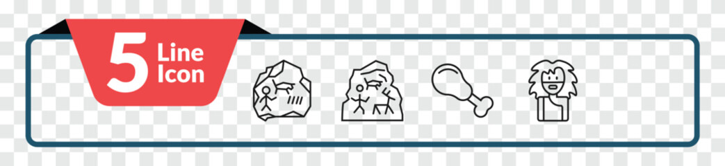 outline stone age icons set - rock art, venus of willendorf, chicken leg, troglodyte. editable vector for web and mobile ui © IconArt