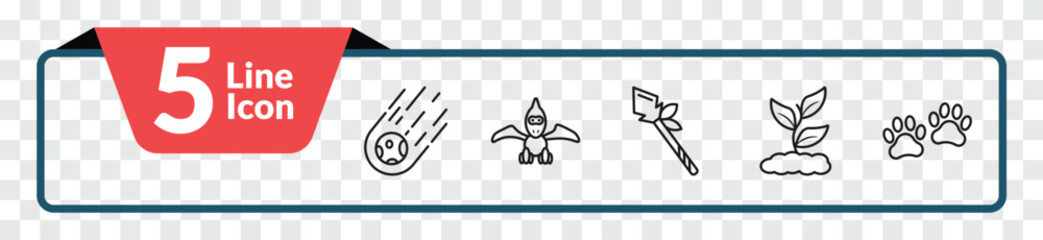 outline stone age icons set - meteorite, pterodactyl, plant, paw print. editable vector for web and mobile ui © IconArt